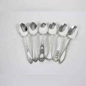 Curated Set of 6 Silver Teaspoons or Dessert Spoons, Mismatched Vintage, Table